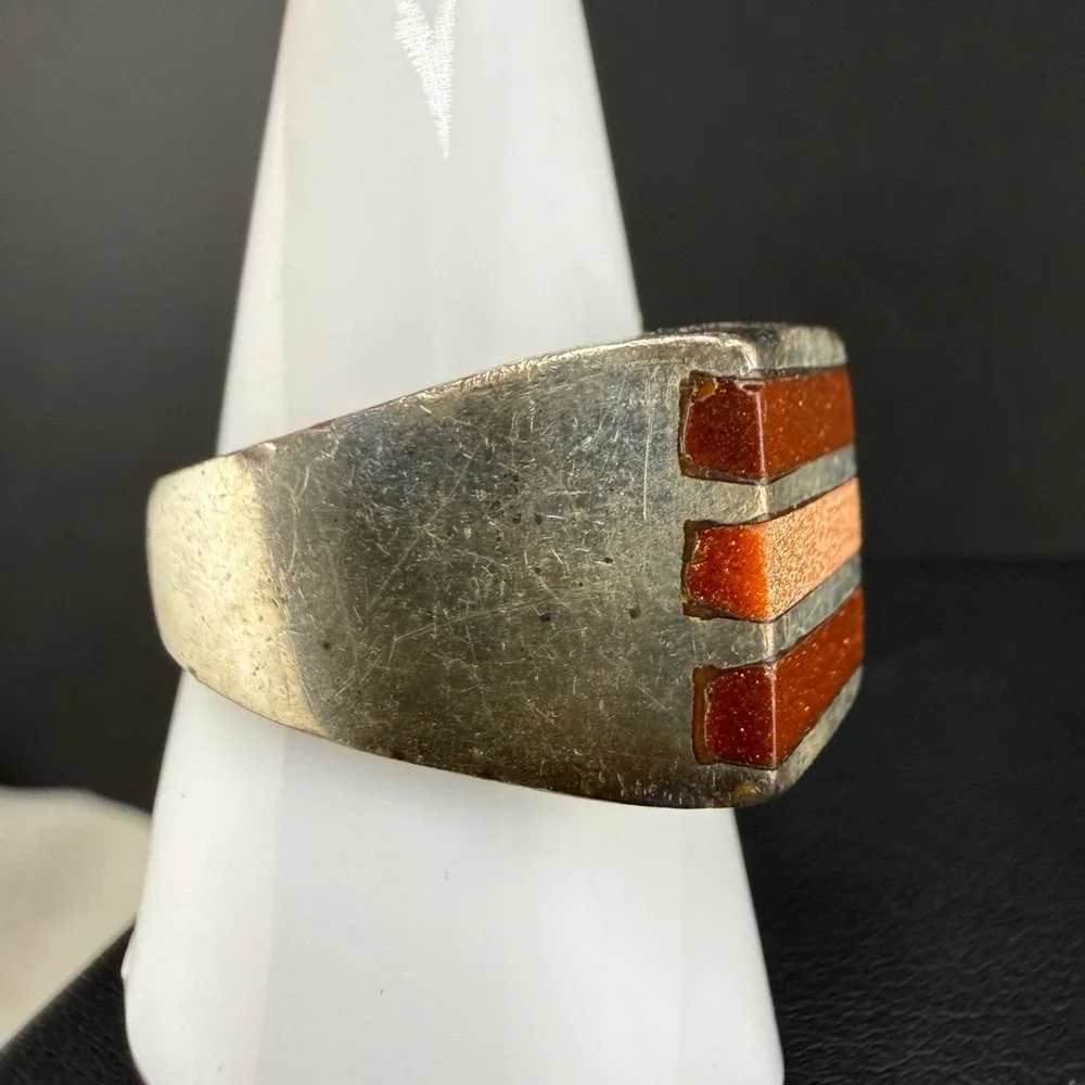 Vintage Taxco Sterling Silver Ring Goldstone Size 10